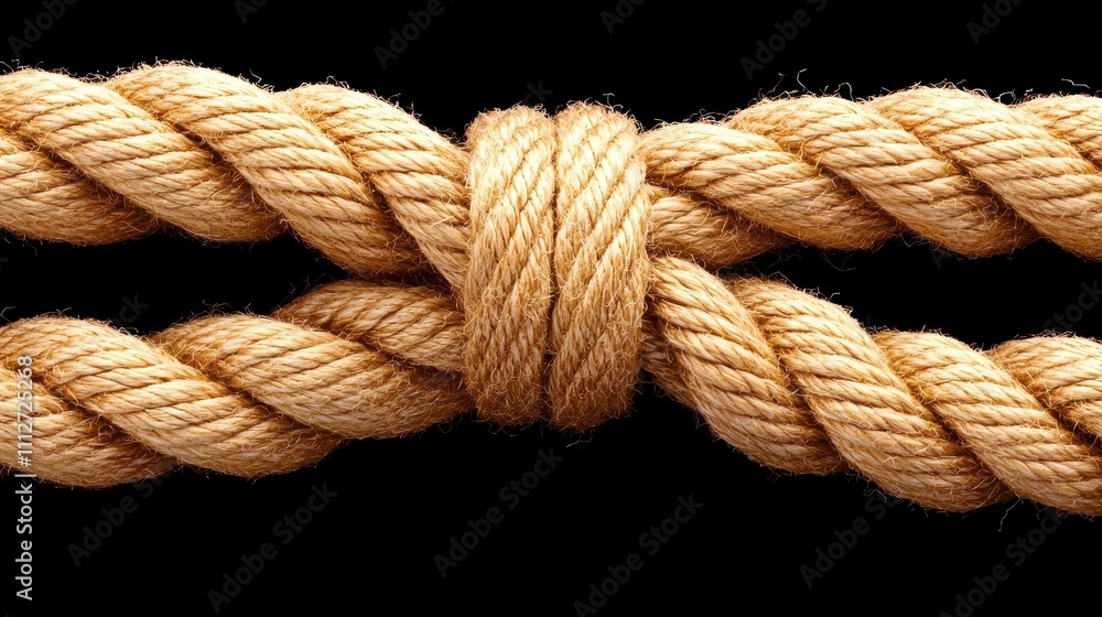 Close-Up of Twisted Natural Rope Knot Against Black Background Close-Up of Twisted Natural Rope Knot Against Black Background
