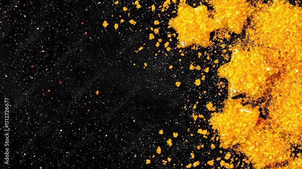 Fototapeta premium Vibrant Golden Crystals on Black Background for Creative Projects