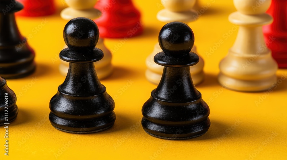 Close-Up of Chess Pawns on Bright Yellow Background
