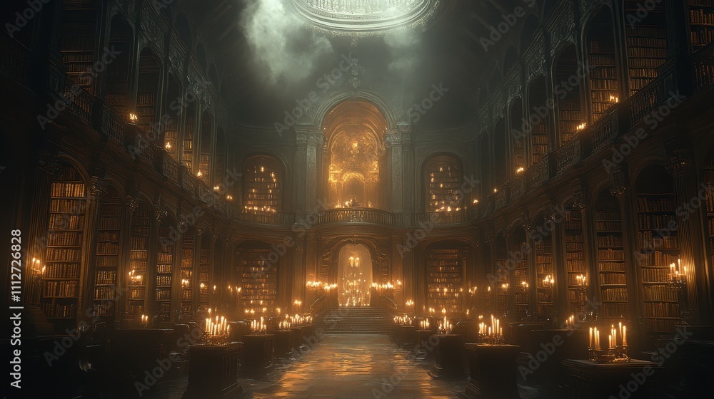 Grand Antique Library Hallway with Candlelight: A Timeless Architectural Masterpiece Grand Antique Library Hallway with Candlelight: A Timeless Architectural Masterpiece