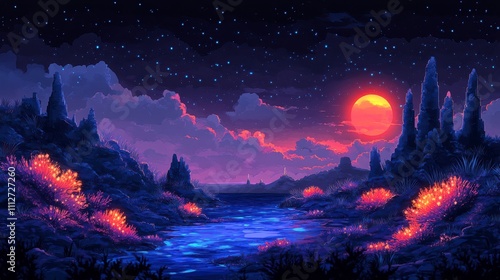 Enchanted Desert River at Night: A Dreamlike Landscape Painting