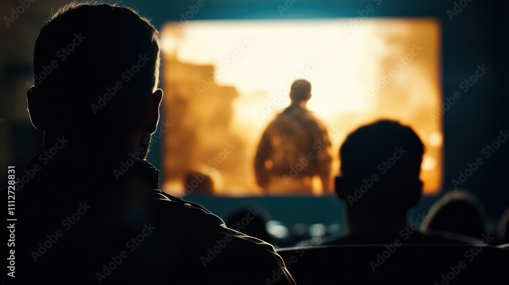Film on a theater screen with audiences watching. Engaging and immersive cinematic experience shared by diverse group of viewers. Film on a theater screen with audiences watching. Engaging and immersive cinematic experience shared by diverse group of viewers.