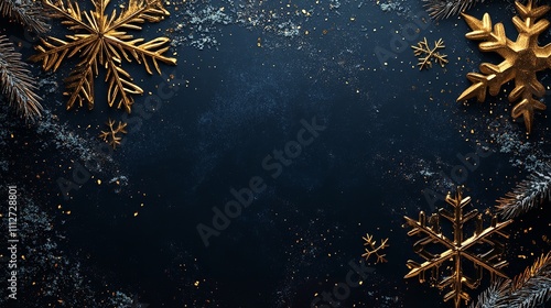 Dark Blue Christmas Background with Golden Snowflakes

 photo