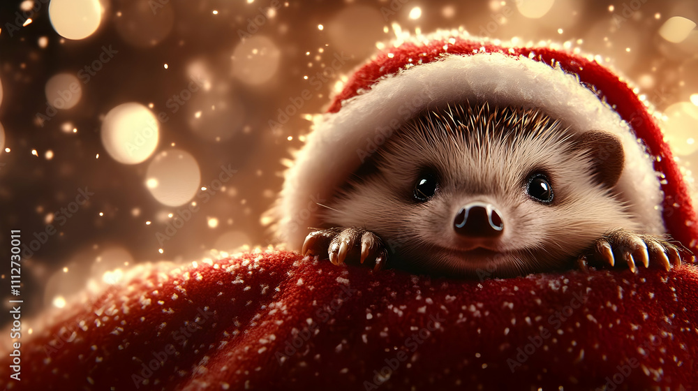 Adorable hedgehog in a festive Christmas setting. Adorable hedgehog in a festive Christmas setting.