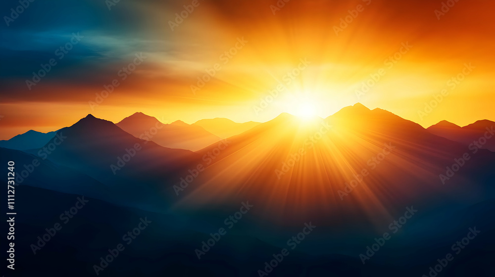 Obraz premium Breathtaking sunrise over mountain peaks.