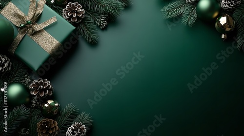 Dark Green Christmas Decoration Background with Ornaments

 photo