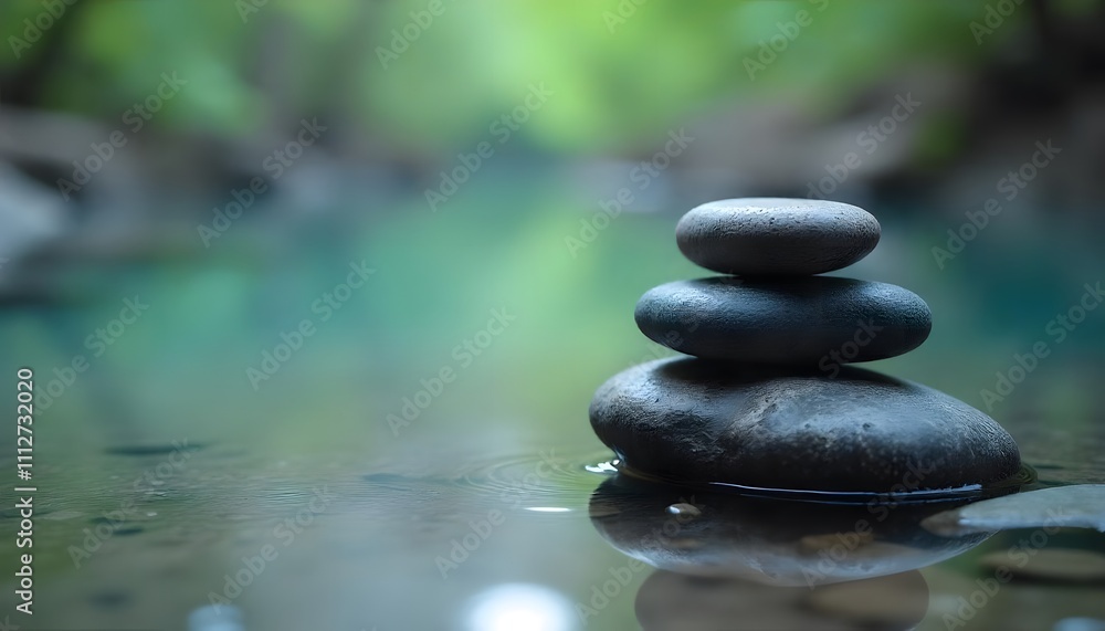 black Zen stones balance in water background black Zen stones balance in water background