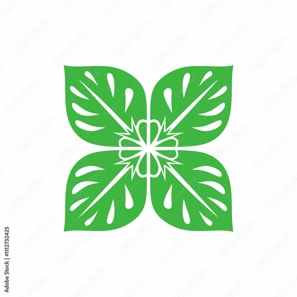 Vector illustration of green floral leaves with symmetrical leaf pattern, suitable for nature themed projects, logos or backgrounds. Vector illustration of green floral leaves with symmetrical leaf pattern, suitable for nature themed projects, logos or backgrounds.