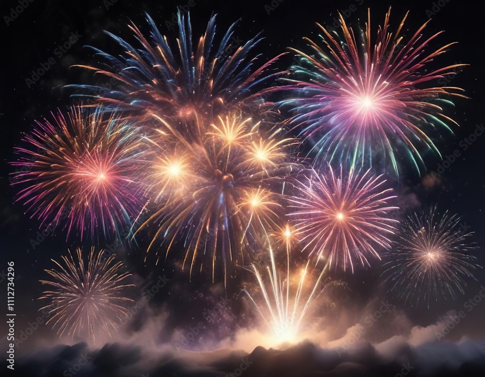 Naklejka premium Colorful fireworks creating a beautiful display, display, night