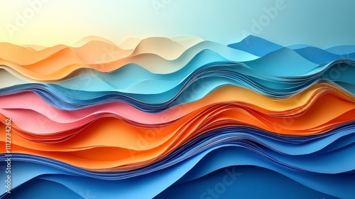 Abstract Colorful Paper Waves: Layered Paper Art Design