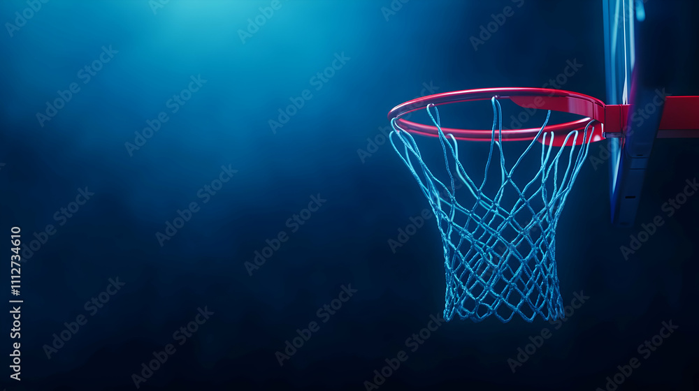 Dramatic shot of a basketball hoop in blue light. Dramatic shot of a basketball hoop in blue light.