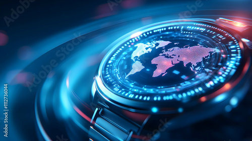 Wallpaper Mural Futuristic smartwatch displaying global map. Torontodigital.ca