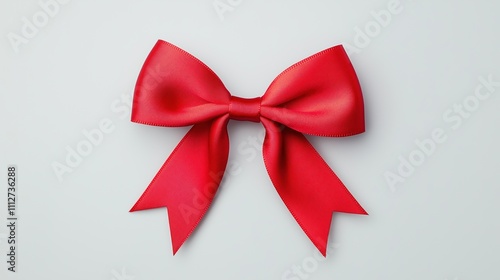 Red Satin Ribbon Bow Isolated on White Background, Perfect for Celebrations, Gift Wrapping, Holidays, Bright and Elegant Design, Detailed Texture, Suitable for Festive Occasions and Decorations