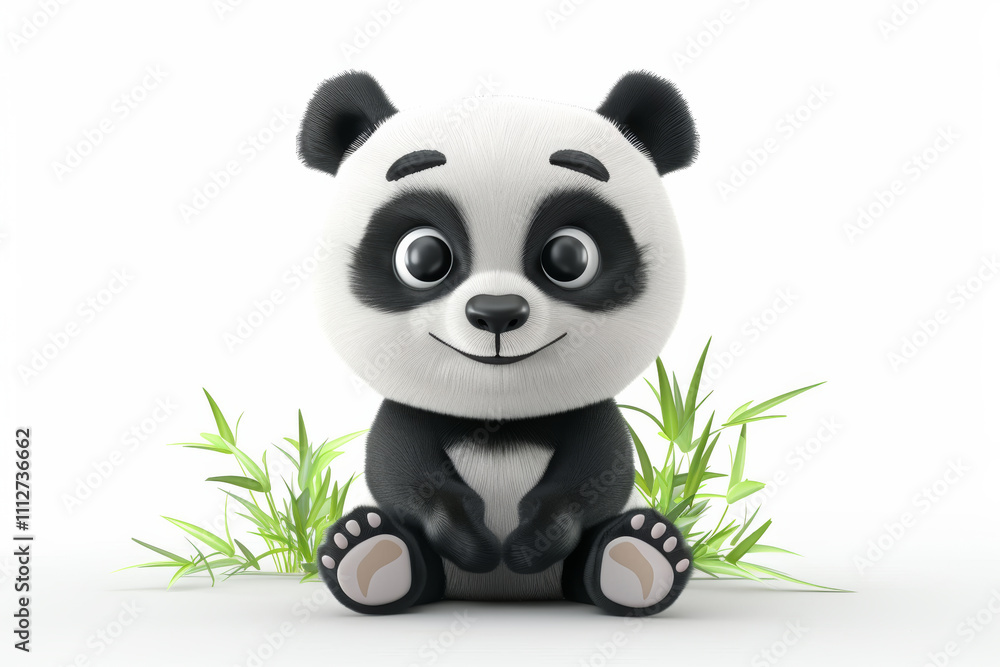 Cute cartoon panda sitting with bamboo background in minimalist style Cute cartoon panda sitting with bamboo background in minimalist style