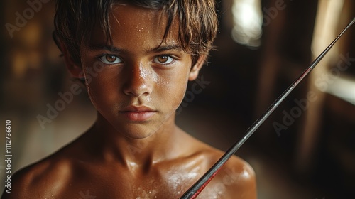 Wet Spearfish. wintun Generational trauma Thumbnail Bamboo cutlery redditor phenotypes Mubi Artgrid Dezgo Filmin Serious brown-eyed boy with hair holding spear clos