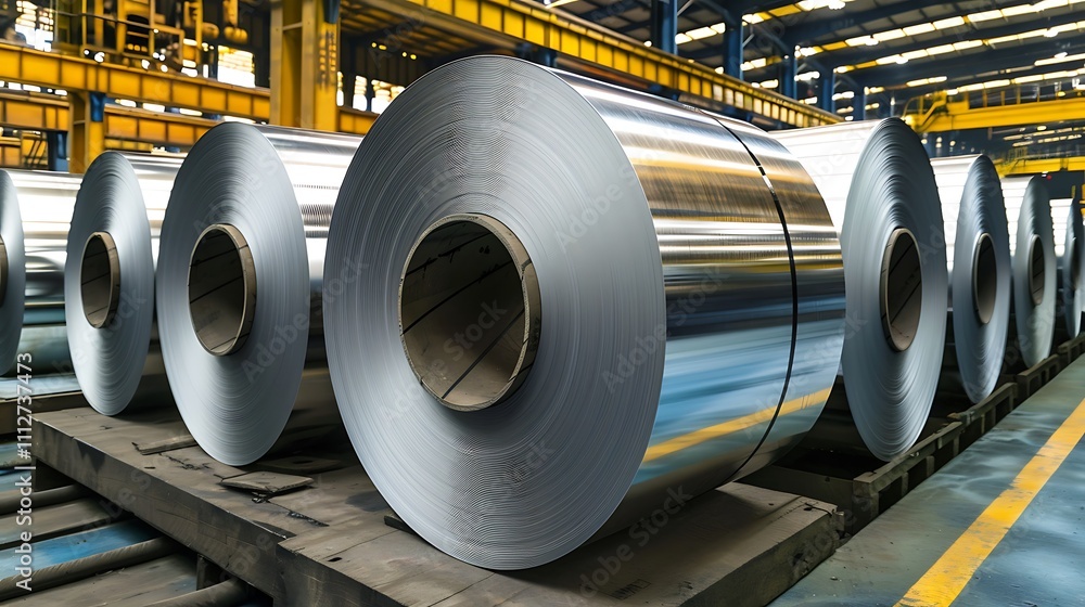 Industrial Steel Rolls Stacked in Warehouse Industrial Steel Rolls Stacked in Warehouse