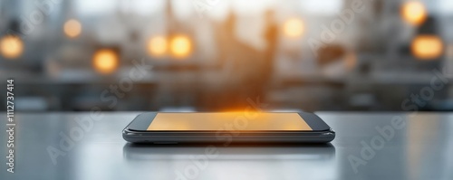 Wallpaper Mural mobile payment security platform concept. A sleek smartphone rests on a table, illuminated by warm light, suggesting a cozy, modern atmosphere. Torontodigital.ca