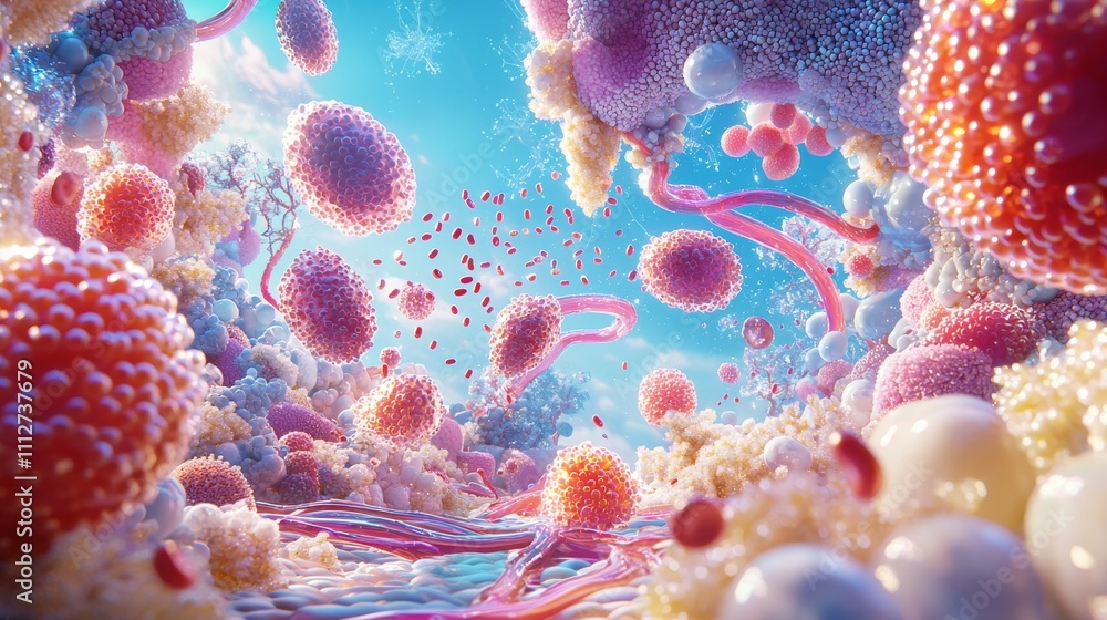 Naklejka premium Creative digital art of a vibrant microbial underwater landscape