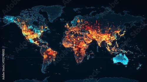 Digital World Map with Financial Data and Market Indexes

 photo