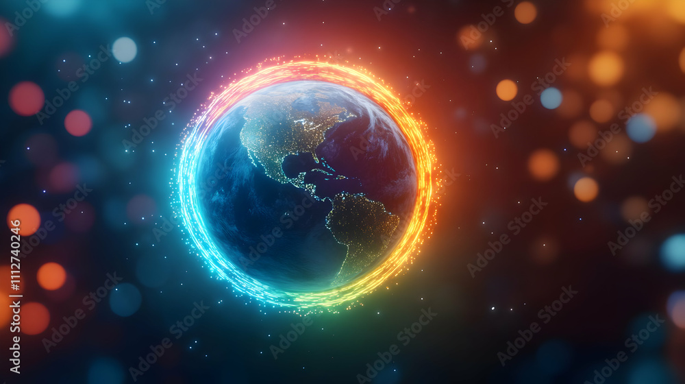 Vibrant depiction of Earth with glowing borders. Vibrant depiction of Earth with glowing borders.