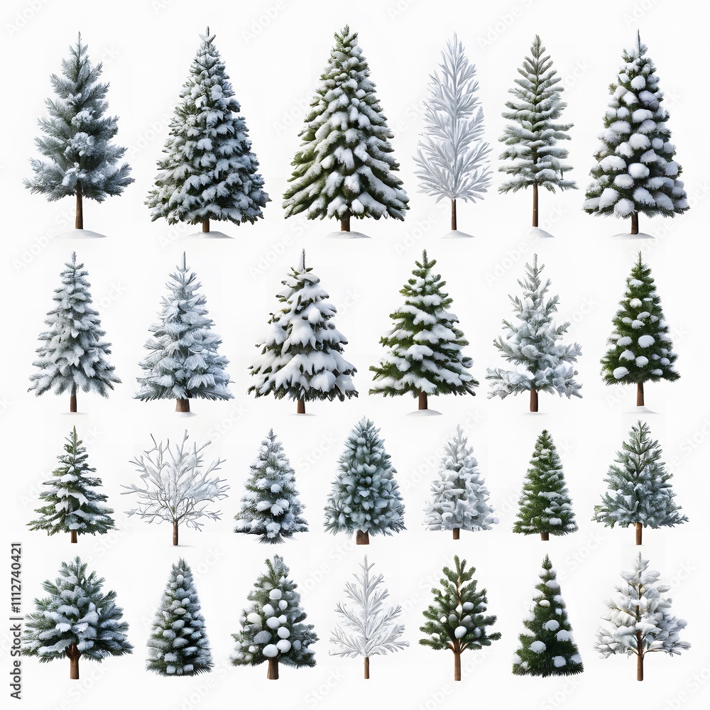 Obraz premium Christmas Trees with Snow isolated on transparent or white background 