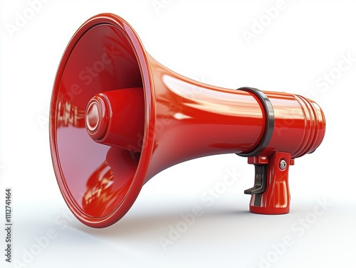 A bright red megaphone, symbolizing communication and amplification, stands out with its classic design and is perfect for rallies or announcements. photo