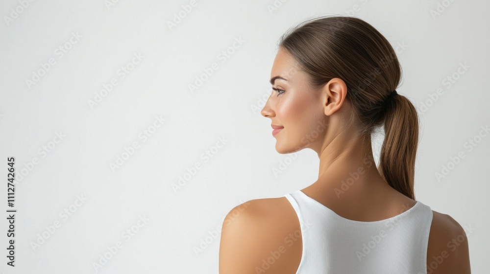 Lotion, sunscreen and shoulder of woman in studio with moisturizing, health and skincare routine. Smile, dermatology or female person with spf cream for smooth body texture by white background mockup Lotion, sunscreen and shoulder of woman in studio with moisturizing, health and skincare routine. Smile, dermatology or female person with spf cream for smooth body texture by white background mockup