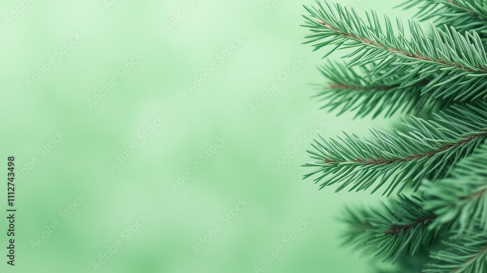 Obraz premium Lush Green Fir Tree Branches in Soft Focus Winter Background Highlighting Nature's Tranquility and Serenity with Vibrant Evergreen Details Perfect for Seasonal and Holiday Design Concepts