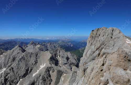 view of the European Alps from over 3000 meters and the summit of Marmolada mountain in northern Italy photo