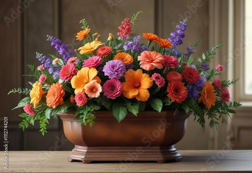 Wallpaper Mural Colorful flower arrangement in a vintage planter, garden decor, fresh cut flowers Torontodigital.ca