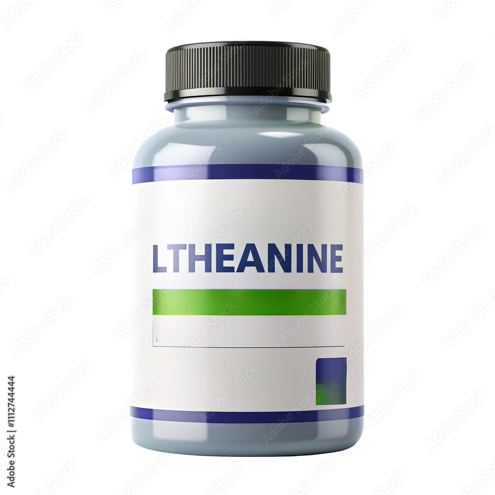 Supplement bottle with L-Theanine label on transparent background. Supplement bottle with L-Theanine label on transparent background.