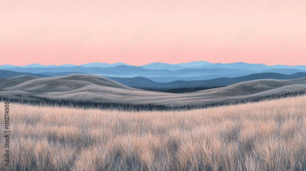 Fototapeta premium A View of Serene Hills with a Field of Tall Grass in the Foreground
