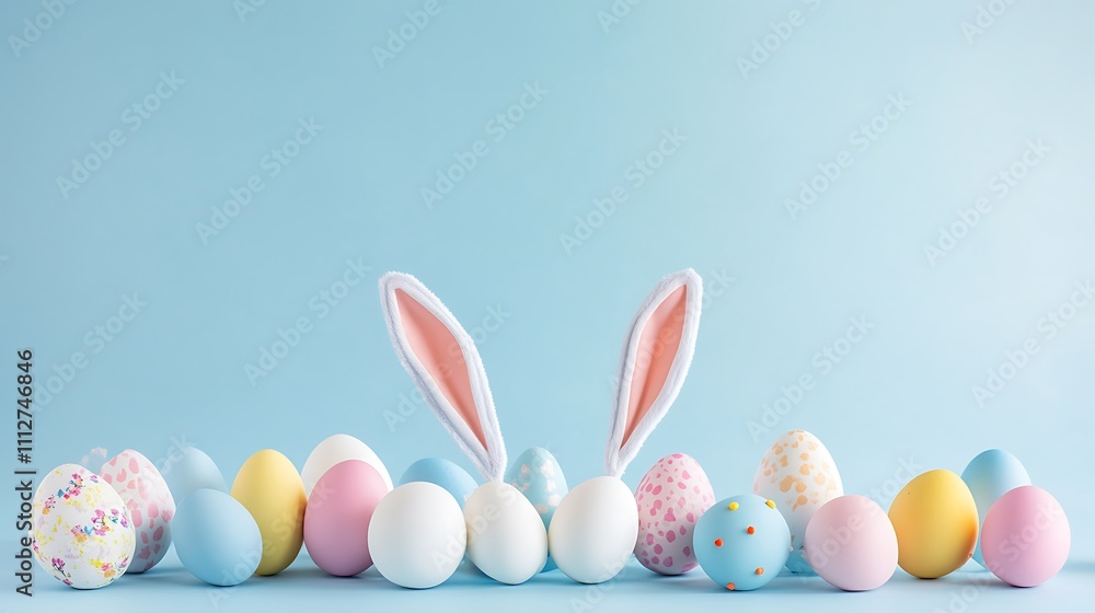 Pastel Easter Eggs Bunny Ears Spring Holiday Celebration Pastel Easter Eggs Bunny Ears Spring Holiday Celebration