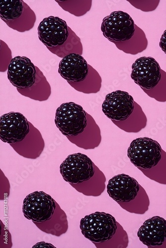 Obraz na płótnie Arranged blackberries on a soft purple background. Wallpaper, happy and positive vibe. w salonie