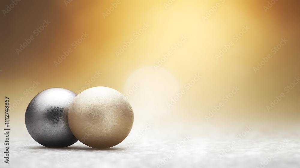 Two Metallic Eggs Resting On A Glittery Surface Two Metallic Eggs Resting On A Glittery Surface