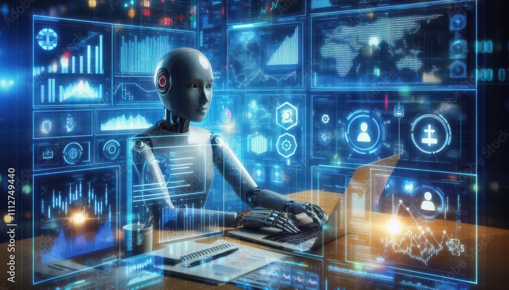 ai robot on background with code content created with generative AI software. ai robot on background with code content created with generative AI software.