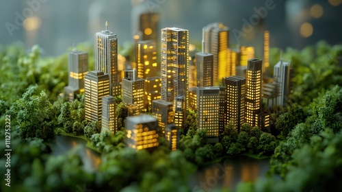 Net zero cityscape embracing futuristic green energy solutions at night