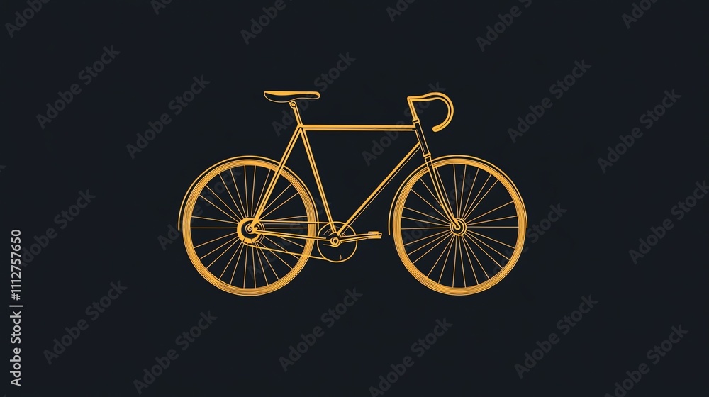 Fototapeta premium A minimalist illustration of a bicycle in gold on a black background.