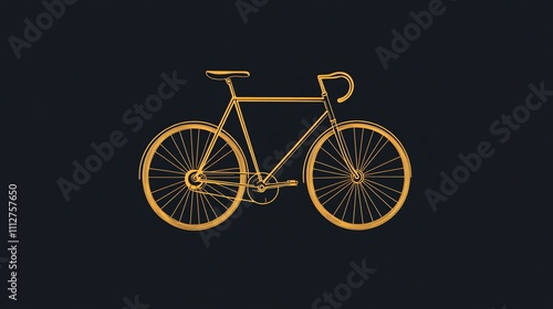 A minimalist illustration of a bicycle in gold on a black background. photo