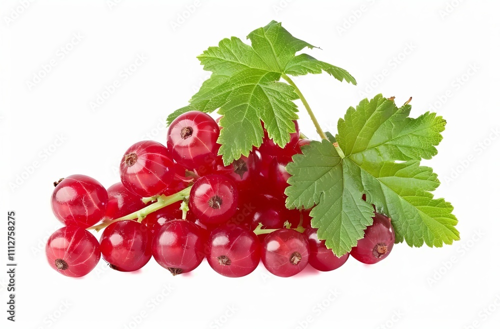 Red currant with leaves isolated on a white background, detailed photo, professional photography, high quality in natural light Red currant with leaves isolated on a white background, detailed photo, professional photography, high quality in natural light