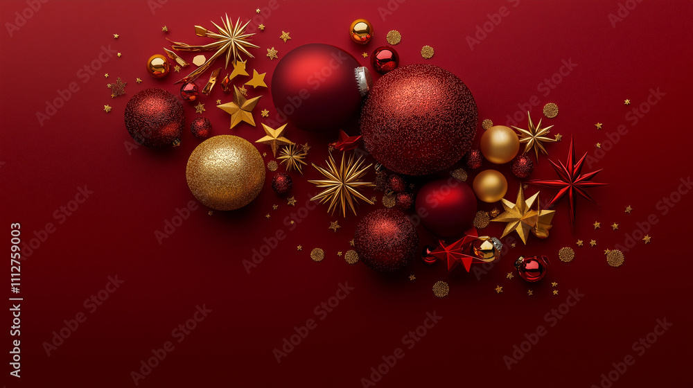 Red and Gold Christmas Accessories Composition with Festive Stars. Generate Ai Red and Gold Christmas Accessories Composition with Festive Stars. Generate Ai