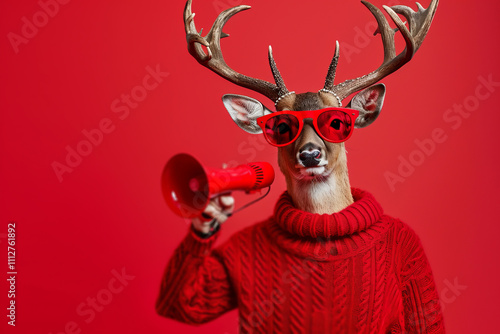 cool deer wearing red sunglasses and a sweater