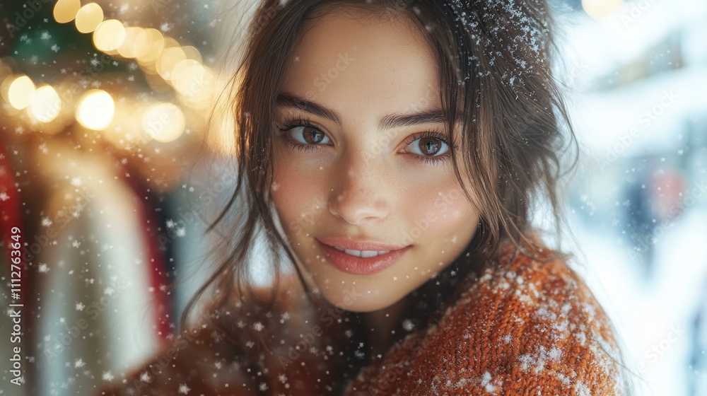 The adorable woman carefully inspects each seam and feels the fabric's texture standing in front of the fitting room mirror The adorable woman carefully inspects each seam and feels the fabric's texture standing in front of the fitting room mirror