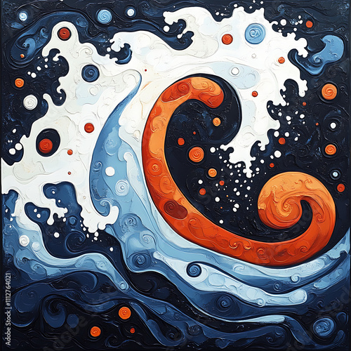 vibrant wave design featuring swirling patterns and bold colors, showcasing dynamic movement and energy. artwork combines elements of nature with artistic flair photo