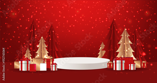 Winter Sale Poster Podium With Fir Tree And Gift Box