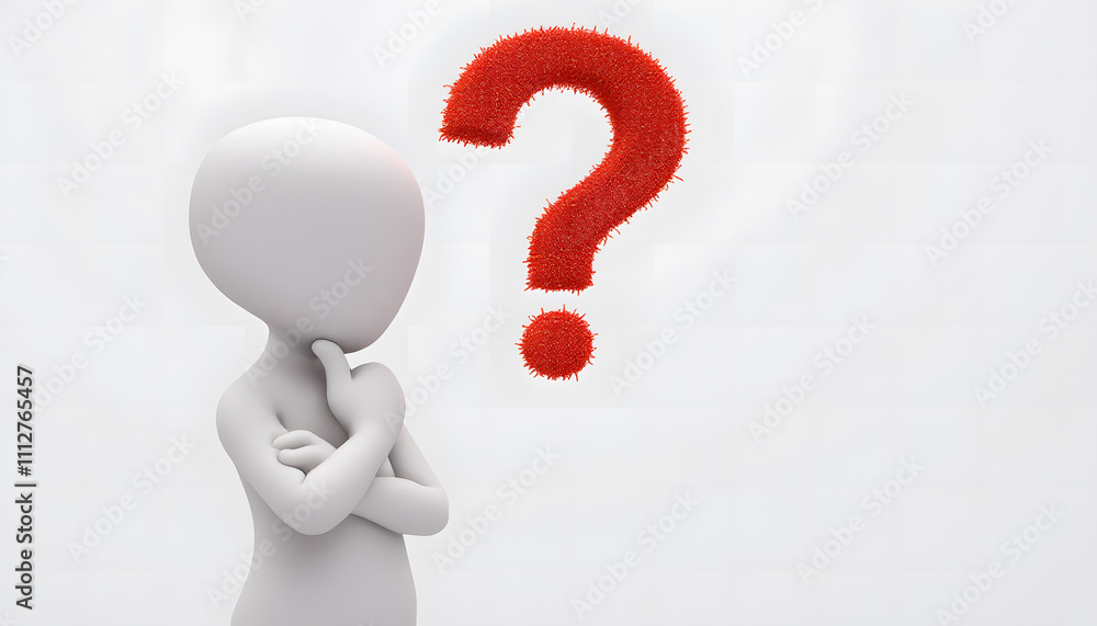 Creative Decision-Making Concept, 3D Figure and Red Question Marks Creative Decision-Making Concept, 3D Figure and Red Question Marks