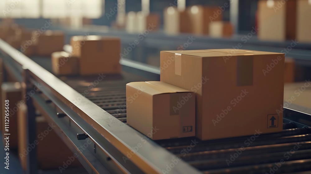 Warehouse Conveyor Belt System with Boxes Warehouse Conveyor Belt System with Boxes