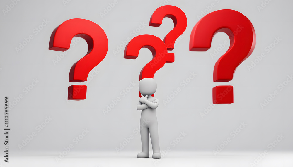Creative Decision-Making Concept, 3D Figure and Red Question Marks Creative Decision-Making Concept, 3D Figure and Red Question Marks