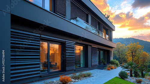 Fototapeta Naklejka Na Ścianę i Meble -  an electric roller shutter made of aluminum on a brand new hous