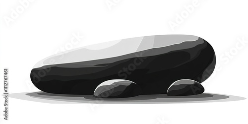 Minimalistic black and white illustration of smooth stones on a plain background photo